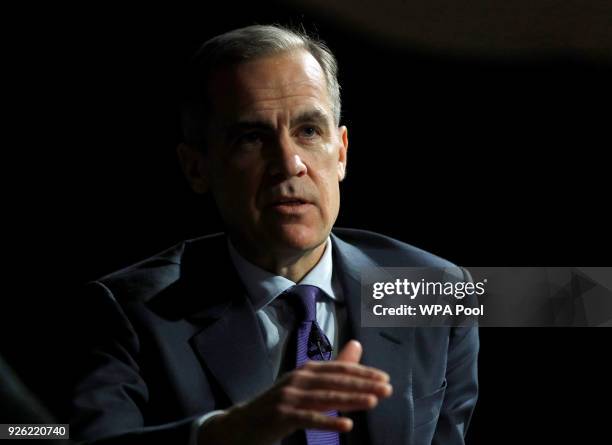 The Governor of the Bank of England, Mark Carney speaks to the Scottish Economics Forum, via a live feed on March 2, 2018 in London, England. Mark...