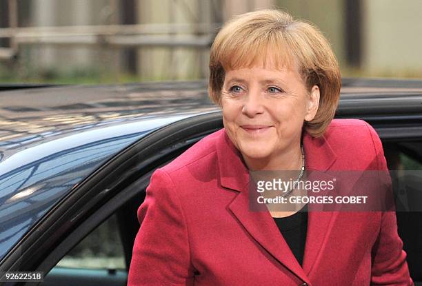 Dated October 30, 2009 filed photo shows German Chancellor Angela Merkel arrives for an European Union summit at the European Council headquarters in...