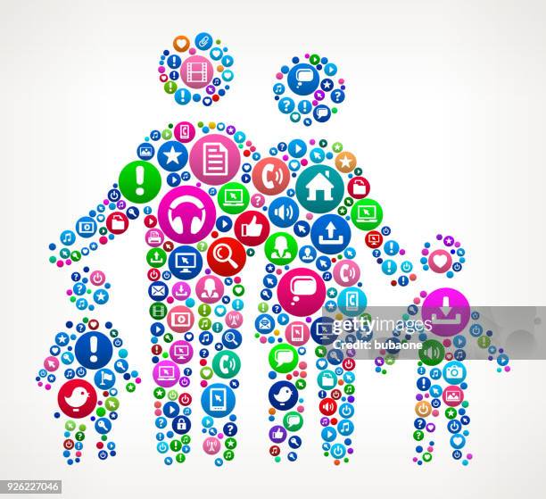 family internet communication technology icon pattern - mother and baby and laptop stock illustrations