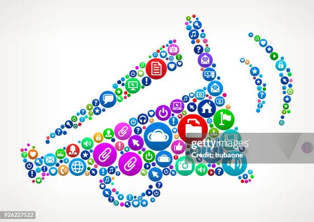 megaphone internet communication technology icon pattern - software demo concept stock illustrations