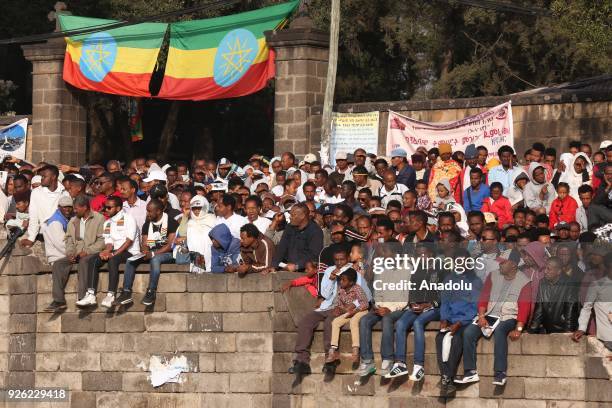 Ethiopians are seen during the celebration of the 122nd Anniversary of Ethiopia's Battle of Adwa at King II Menelik Square in Addis Ababa on March...