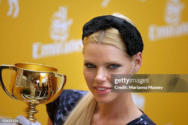 Model Sophie Monk arrives at Emirates Melbourne Cup Day 2009 at Flemington Racecourse on November 3, 2009 in Melbourne, Australia.