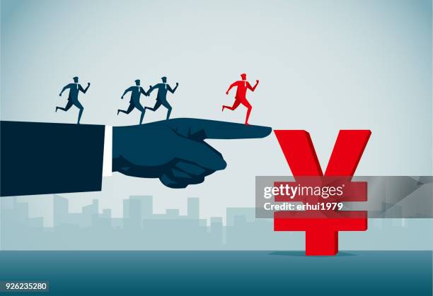 pointing - yuan symbol stock illustrations