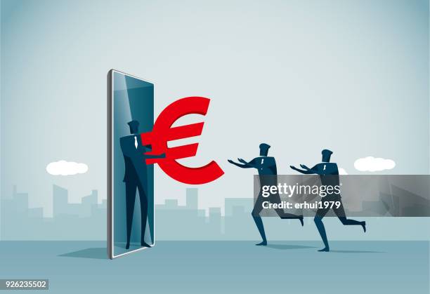 stockillustraties, clipart, cartoons en iconen met geven - smartphone euro