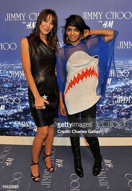 Jimmy Choo Founder and President Tamara Mellon and singer M.I.A. Arrive at the Jimmy Choo for H&M Collection private event in support of the Motion...