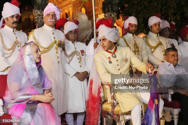 Jaipur Maharaja Padmanabh Singh and Rajmata Padmini Devi of Royal family participate in 'Holika Dehan' at City Palace on the occasion of Holi...