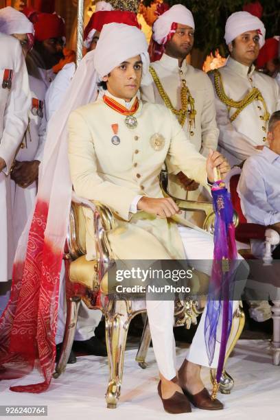 Maharaja of Royal family Padmanabh Singh participate in 'Holika Dehan' at City Palace on the occasion of Holi Festival , in Jaipur, Rajasthan, India...