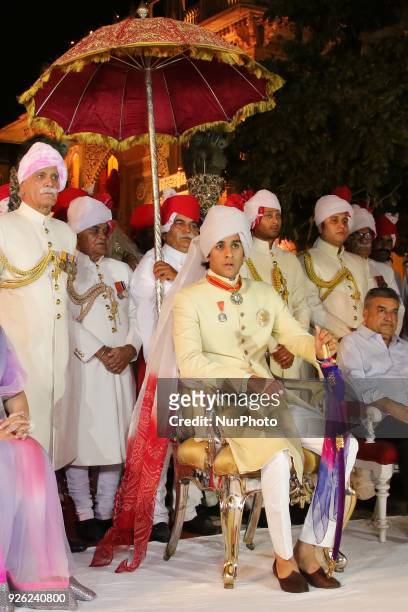 Maharaja of Royal family Padmanabh Singh participate in 'Holika Dehan' at City Palace on the occasion of Holi Festival , in Jaipur, Rajasthan, India...