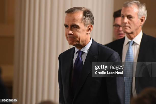 Bank of England Governor Mark Carney arrives to listen to British Prime Minister Theresa May delivering a speech at Mansion House on March 2, 2018 in...