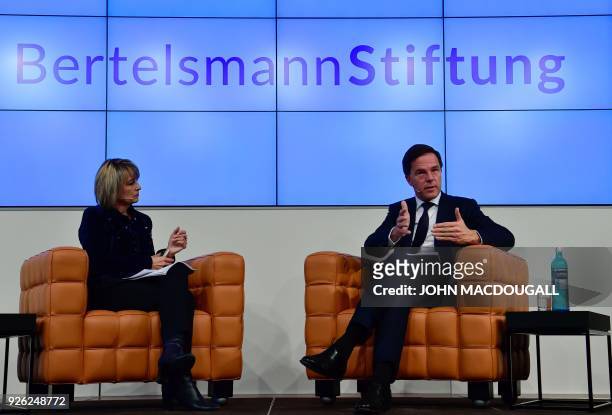 The Prime Minister of the Netherlands Mark Rutte answers questions from German tv journalist Anke Plaettner after his speech on the future of Europe...