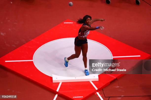 Antoinette Nana Djimou of France competes in the Shot Put Womens Pentathlon during the IAAF World Indoor Championships on Day Two at Arena Birmingham...