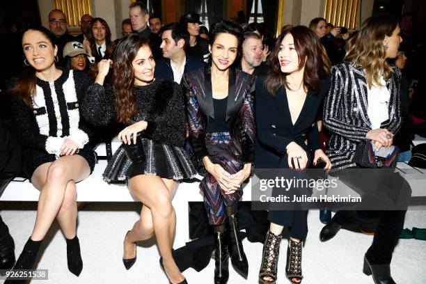 Matilde Gioli, Hiba Abouk, Farida Khelfa and Olga Kurylenko attend the Balmain show as part of the Paris Fashion Week Womenswear Fall/Winter...