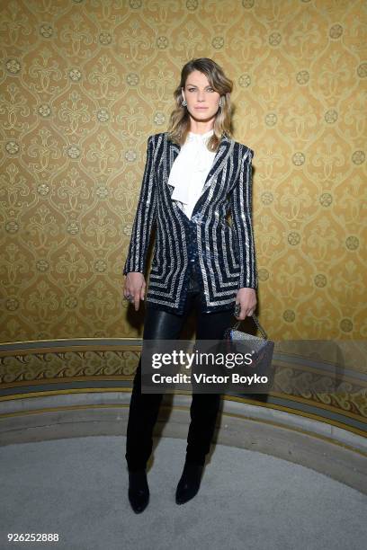 Angela Lindvall attends the Balmain show as part of the Paris Fashion Week Womenswear Fall/Winter 2018/2019 on March 2, 2018 in Paris, France.