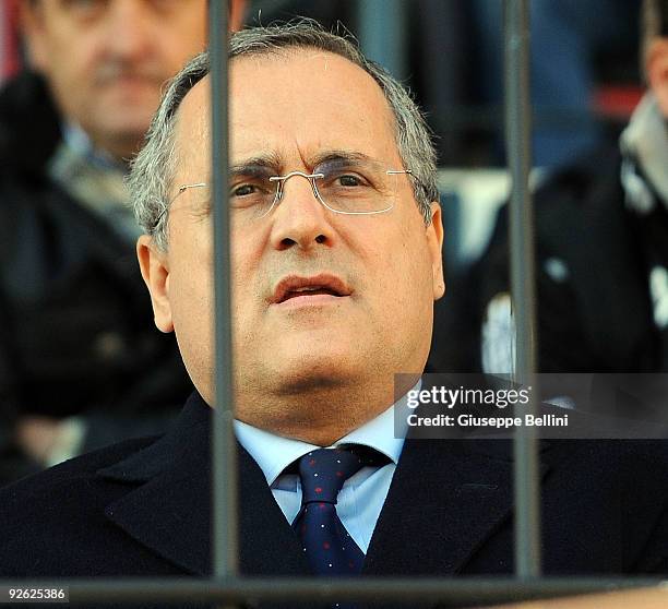 The president Claudio Lotito of SS Lazio during the Serie A match between AC Siena and SS Lazio at Artemio Franchi - Mps Arena Stadium on November 1,...