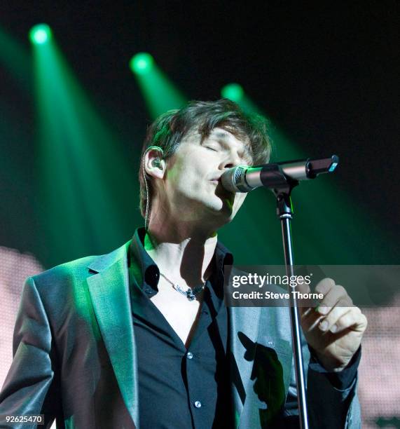 Morten Harket of A-Ha performs on stage at the NIA Arena on November 2, 2009 in Birmingham, England.