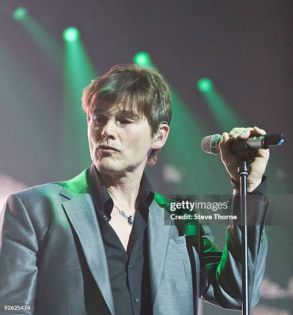 Morten Harket of A-Ha performs on stage at the NIA Arena on November 2, 2009 in Birmingham, England.