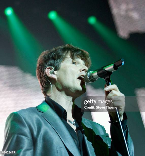 Morten Harket of A-Ha performs on stage at the NIA Arena on November 2, 2009 in Birmingham, England.
