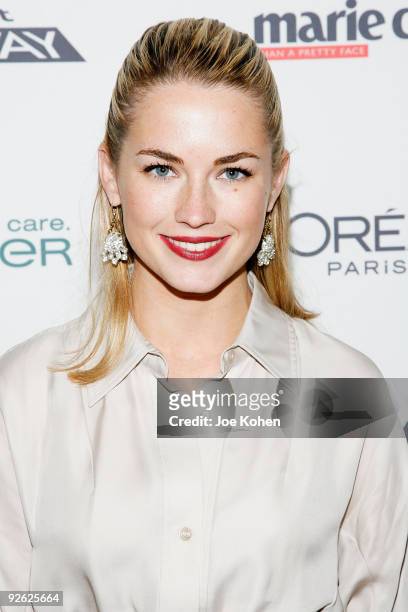 Model Amanda Hearst attends the Marie Claire & Lifetime celebration of Season 6 of "Project Runway" at Hearst Tower on September 17, 2009 in New York...