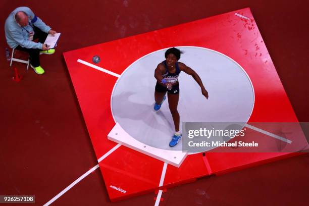 Antoinette Nana Djimou of France competes in the Shot Put Womens Pentathlon during the IAAF World Indoor Championships on Day Two at Arena Birmingham...