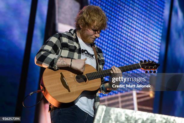 Ed Sheeran performs in concert on the opening night of his Australian tour at Optus Stadium on March 2, 2018 in Perth, Australia.