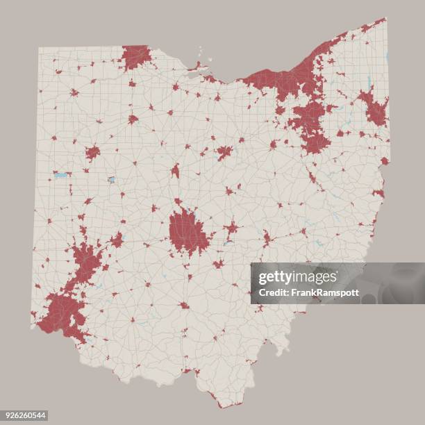 ohio us state road map - columbus ohio aerial stock illustrations