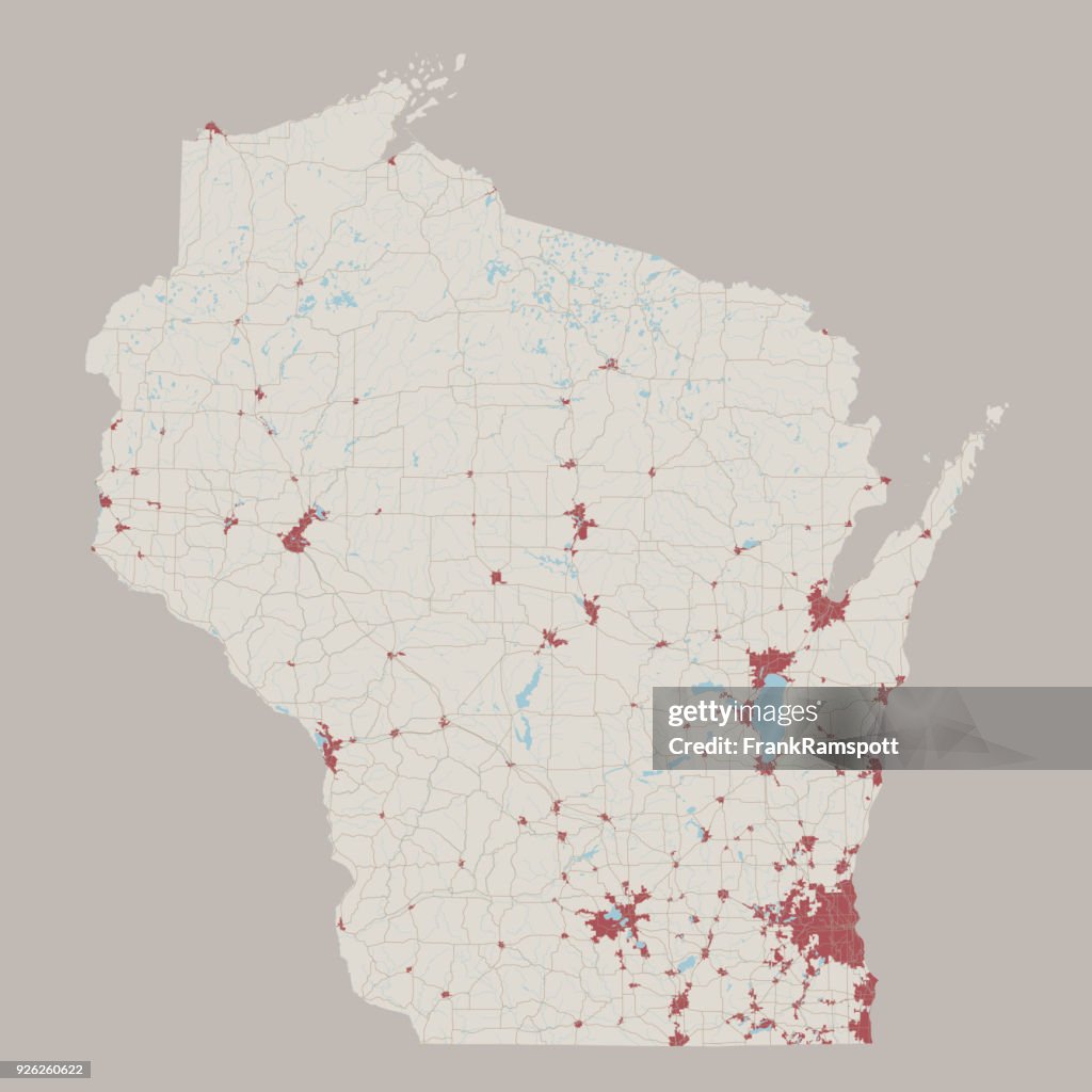 Wisconsin US State Road Map