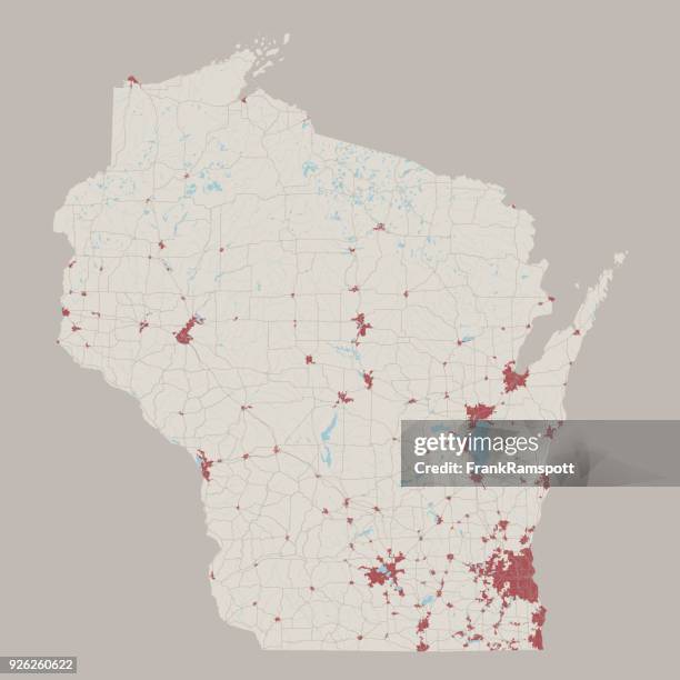 wisconsin us state road map - green bay map stock illustrations