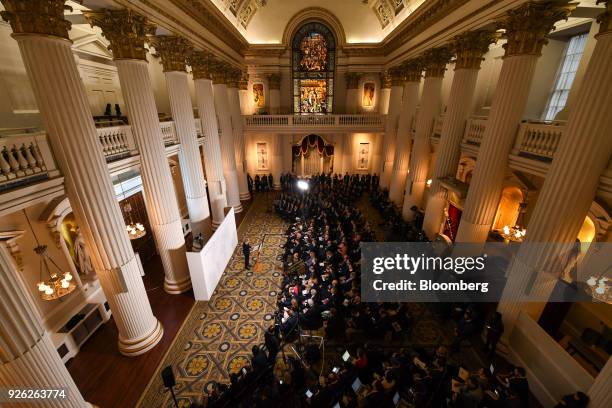 Theresa May, U.K. Prime minister, delivers a speech on Brexit at Mansion House in London, U.K., on Friday, March 2, 2018. The U.K. Prime minister is...