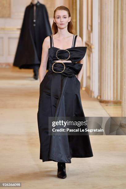 Audrey Marnay walks the runway during the Nina Ricci show as part of the Paris Fashion Week Womenswear Fall/Winter 2018/2019 on March 2, 2018 in...