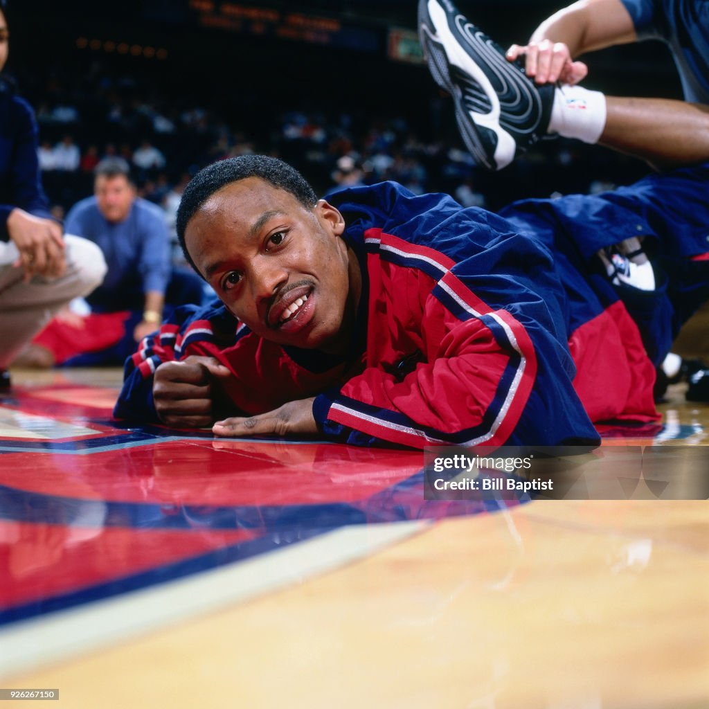 Francis Houston Rockets Steve Francis of the Houston Rockets lies on the court during a game ...