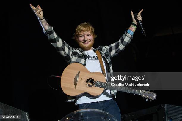 Ed Sheeran performs in concert on the opening night of his Australian tour at Optus Stadium on March 2, 2018 in Perth, Australia.