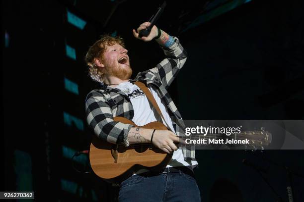 Ed Sheeran performs in concert on the opening night of his Australian tour at Optus Stadium on March 2, 2018 in Perth, Australia.