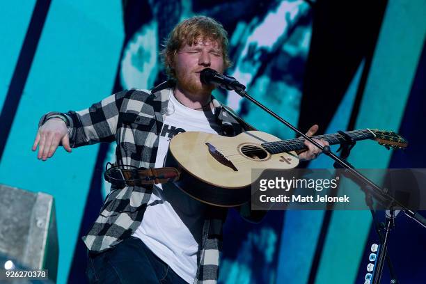 Ed Sheeran performs in concert on the opening night of his Australian tour at Optus Stadium on March 2, 2018 in Perth, Australia.