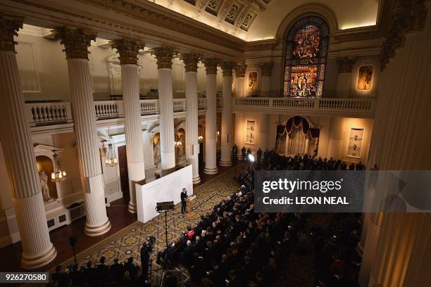 British Prime Minister Theresa May gives a speech on Brexit at Mansion House in London on March 2, 2018. Prime Minister Theresa May will call today...