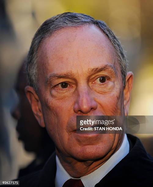New York City Mayor Michael Bloomberg speaks to the media after casting his ballot November 3, 2009 at an elementary school in New York in a bid to...