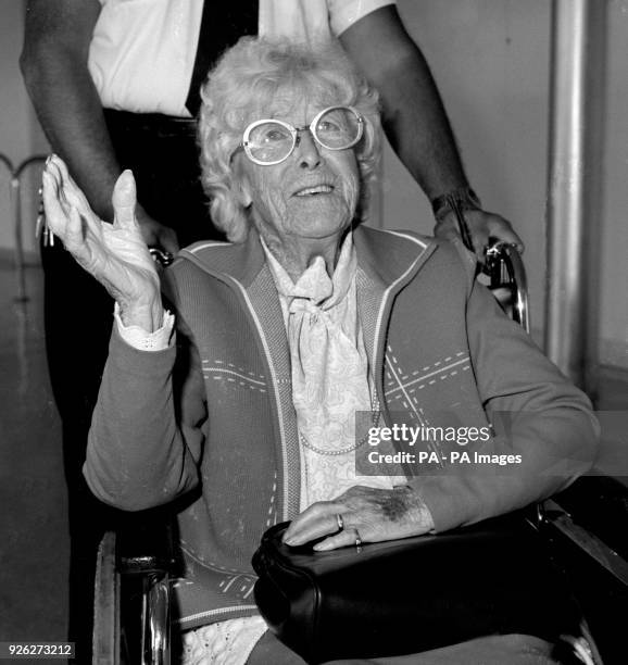 Edwina Mackenzie as she left Heathrow Airport, London, for a flight to Los Angeles, California. Mrs Mackenzie is a survivor of the liner SS Titanic,...