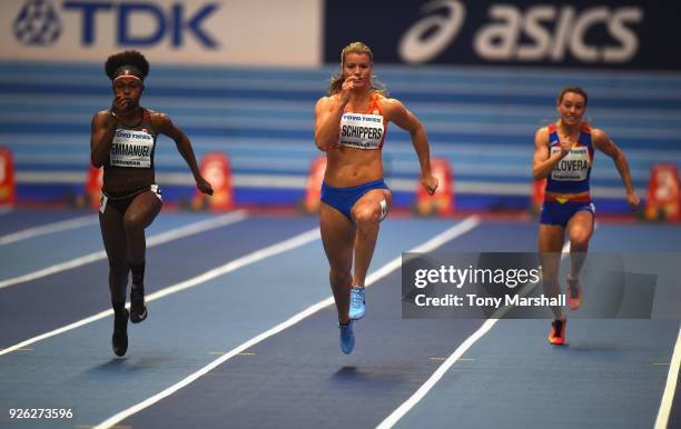 Dafne Schippers of Netherlands competes in the heats of the Women's 60m during Day Two of the IAAF World Indoor Championships at Arena Birmingham on...