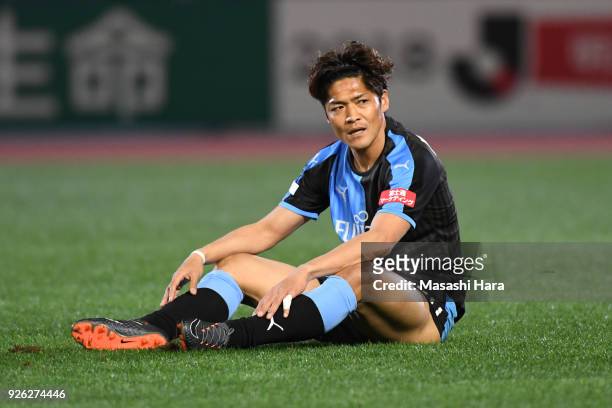 Yoshito Okubo of Kawasaki Frontale looks on during the J.League J1 match between Kawasaki Frontale and Shonan Bellmare at Todoroki Stadium on March...