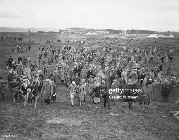 Crowds invade the course during the Open Golf Championship at Muirfield, Scotland, 11th May 1929.