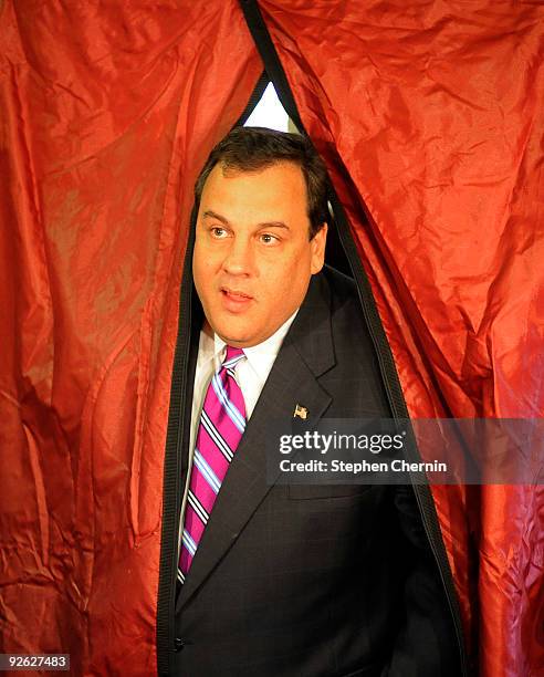 Republican New Jersey Gubernatorial hopeful Chris Christie exits the voting booth after casting his vote, Nov.3, 2009 in Mendham, New Jersey....