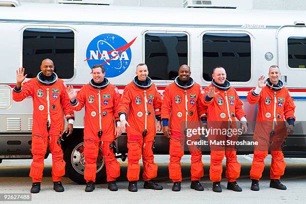 Space Shuttle Atlantis STS-129 mission astronauts Charlie Hobaugh, commander, Barry Wilmore, pilot, and mission specialists Leland Melvin, Randy...