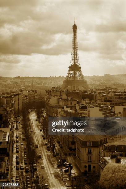 paris with eiffel tower - tintype stock pictures, royalty-free photos & images