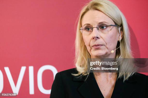 Kati Levoranta, chief executive officer of Rovio Entertainment Oyj, speaks during a news conference in Espoo, Finland, on Friday, March 2, 2018. The...