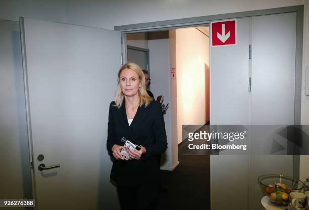 Kati Levoranta, chief executive officer of Rovio Entertainment Oyj, leaves a news conference in Espoo, Finland, on Friday, March 2, 2018. The maker...