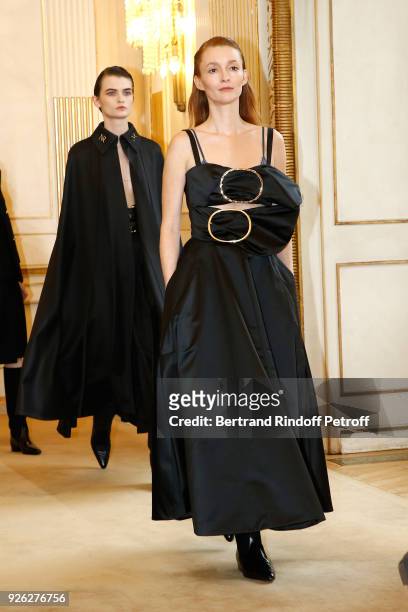 Audrey Marnay walks the runway during the Nina Ricci show as part of the Paris Fashion Week Womenswear Fall/Winter 2018/2019 on March 2, 2018 in...