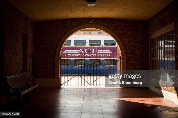 San Joaquin Regional Rail Commission Altamont Commuter Express train stands at the San Jose Diridon train station in San Jose, California, U.S., on...