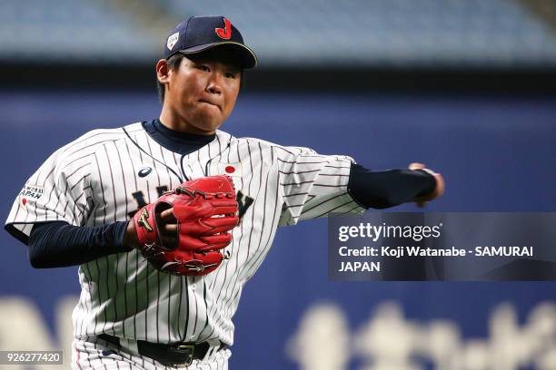 Kazuto Taguchi of Japan in actin during a Japan training session at the Nagoya Dome on March 2, 2018 in Nagoya, Aichi, Japan.