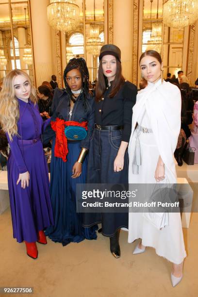 Sabrina Carpenter, Selah Marley, Anna Brewster and Olivia Culpo attend the Nina Ricci show as part of the Paris Fashion Week Womenswear Fall/Winter...