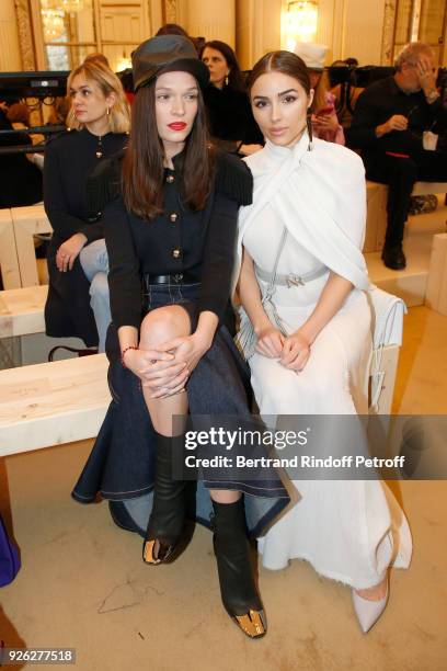 Anna Brewster and Olivia Culpo attend the Nina Ricci show as part of the Paris Fashion Week Womenswear Fall/Winter 2018/2019 on March 2, 2018 in...