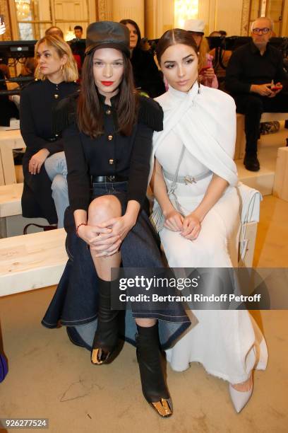 Anna Brewster and Olivia Culpo attend the Nina Ricci show as part of the Paris Fashion Week Womenswear Fall/Winter 2018/2019 on March 2, 2018 in...